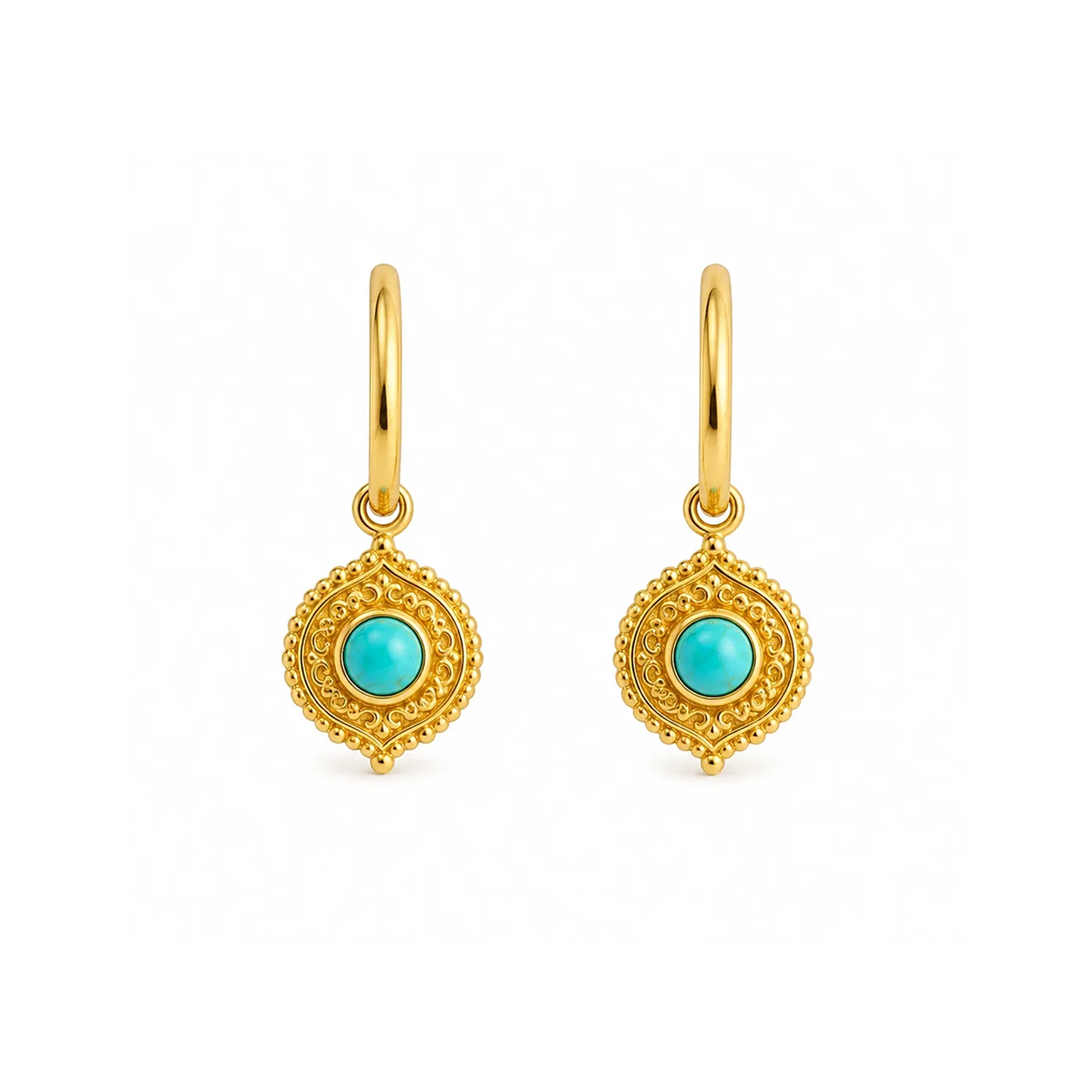 Turquoise Medallion Hoops